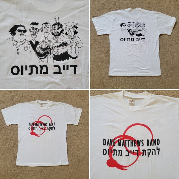 Vintage 90s Dave Matthews Band Israel Concert Hebrew Shirt Size M Double Sided